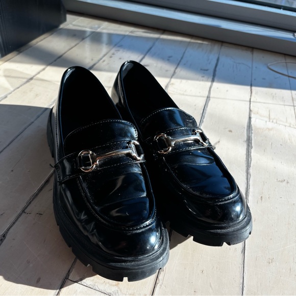 PU Leather Black Chunky Loafers - Picture 3 of 6